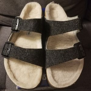 Birkenstock Arizona Rivet Doubleface Gray Wool Fur Men's size 11 NEW